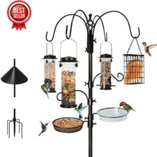 6-Hook Bird Feeding Station Steel Multi-Feeder Kit Stand Attracting Wild Birds