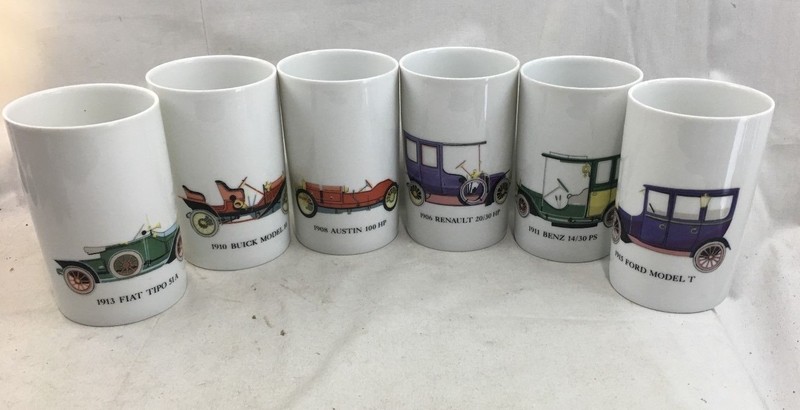 (6) Vint. Thomas Germany Automobile Ford Fiat Mercedes Austin Beakers Tumblers