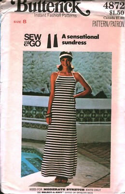 4872 Vintage Butterick Sewing Pattern 1970s Misses Sew and Go Sundress Dress OOP