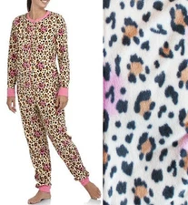 LEOPARD Pajamas Womens S M L One Piece Fleece Animal Print Union Suit Adult