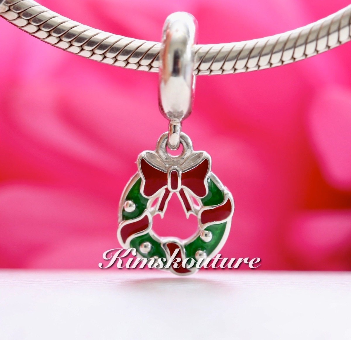 Authentic Holiday Wreath Dangle Charm, Berry Red Green 796362ENMX