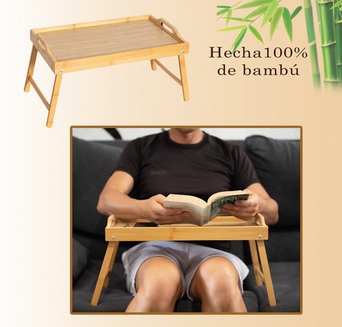 BANDEJA PLEGABLE DE BAMBU MESA DE CAMA CON PATAS TV PORTATIL 50X30CM GARANTIA - Imagen 10 de 14