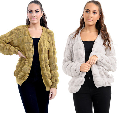 Women Ladies Bobble Bubble Knit Cardigan Jumper Wool Blend Winter Sweater New 