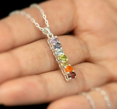 925 Sterling Silber Anhänger Edelstein Granat Topas Chakra Halskette Schmuck