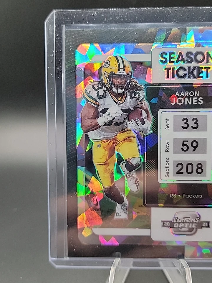 2021 Contenders Optic AARON JONES Prizm #/22 Season Ticket🔥Cracked ICE - Image 2 of 4