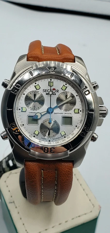 Sector 250 Swiss Movement Chrono Alarm Digital Men's Watch Genuine Leather... - Image 2 of 4