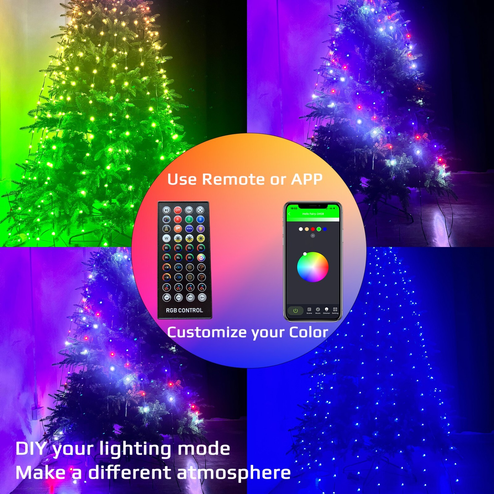 8Ft Christmas Tree Lights with Remote, Christmas Tree Topper Star with