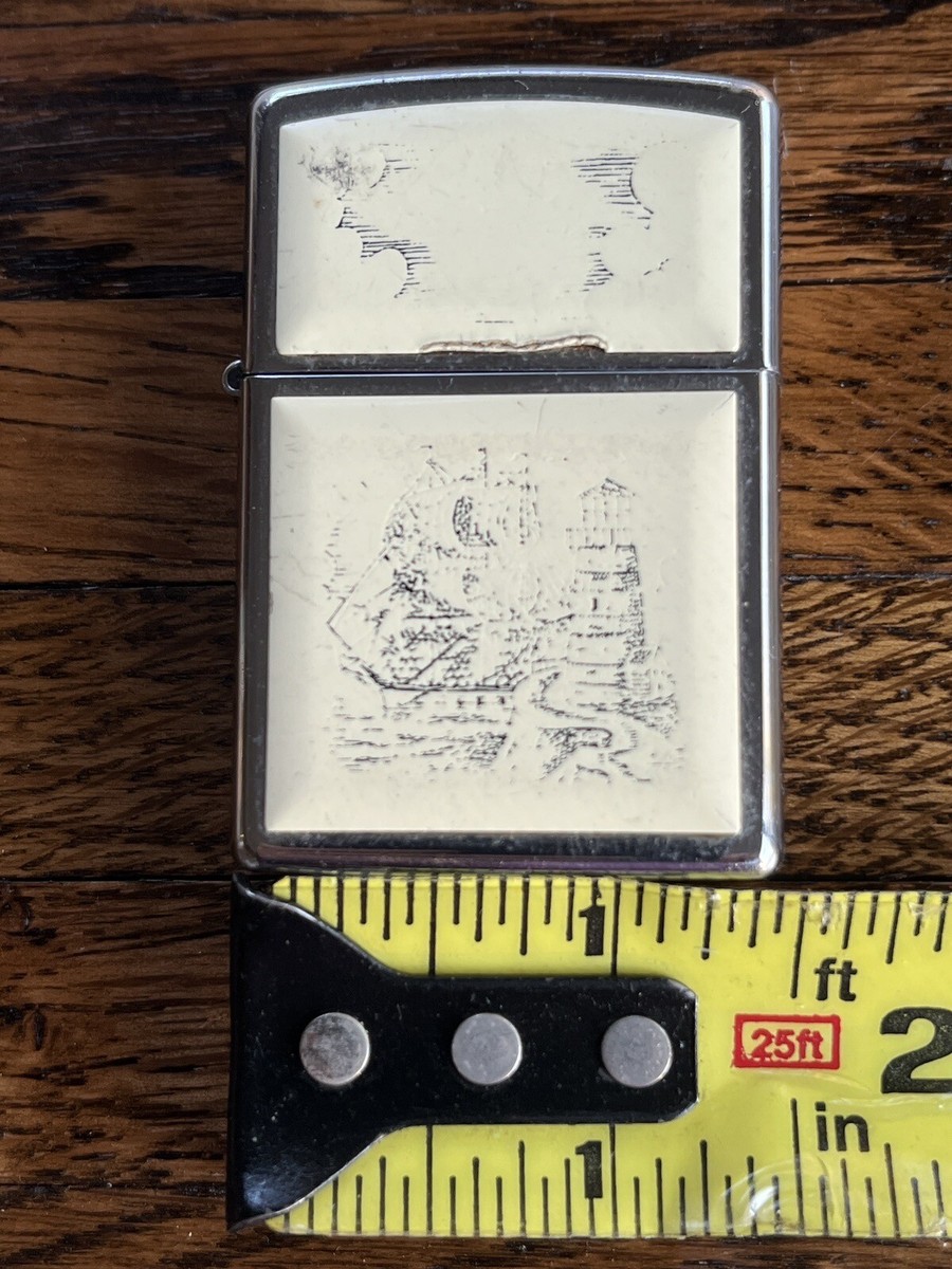 Vintage 1997 Zippo Lighter Nautical Scrimshaw Ship