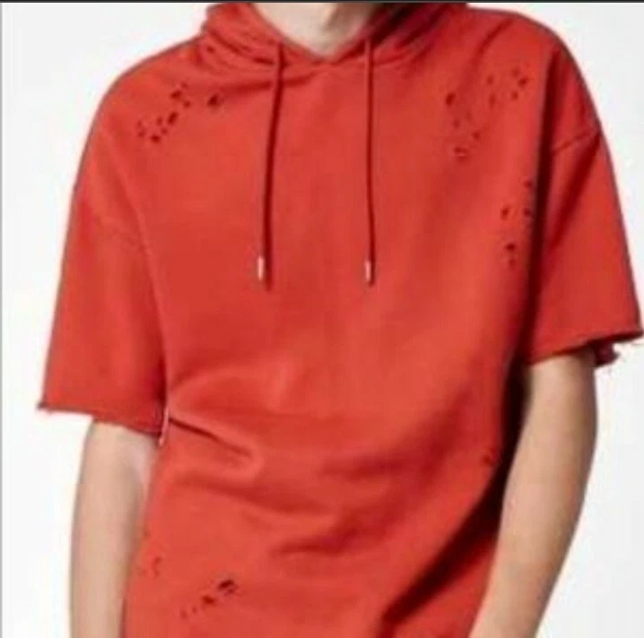 New PacSun Red Distressed cutoff Short Sleeve Hoodie Menu0026#039;s Small NWT |  eBay