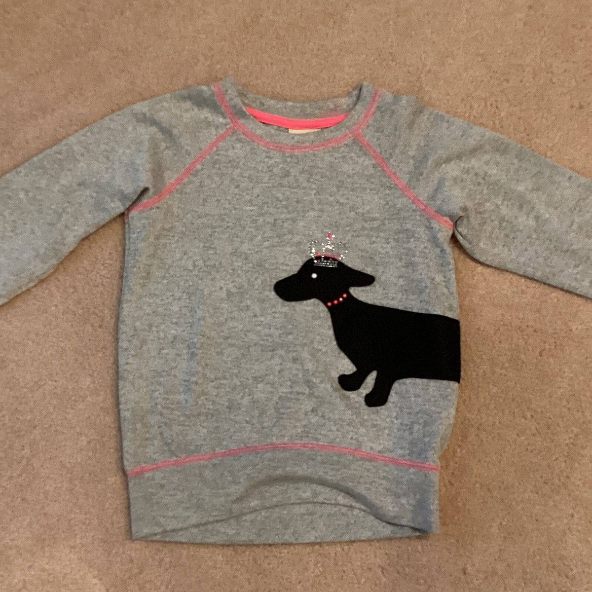 LILY BLEU GIRLS PULLOVER LONG SLEEVED SWEATER,5, BLACK DOG WITH SPARKLY  CROWN