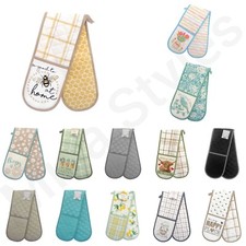 100% COTTON LUXURY DOUBLE OVEN GLOVES MITTS PADDED HEAT RESISTANT HOT POT HOLDER