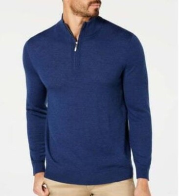 NEW! Club Room Crew Neck 1/4 Zip Navy Blue Knit Sweater Pull Over Men's XXL