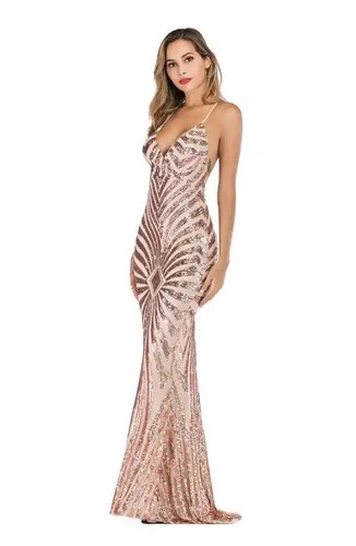 V Neck Spaghetti Strap Dress Elegant Party Prom Dresses Women Sequin Dress - 第 8/15 張圖片
