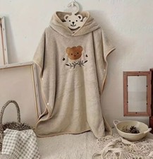 Boys Girls Beige Bears Hoodie Soft Bath towel Childrens Hooded Towel Beach Robe