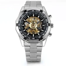Skeleton Dial Automatic Mechanical Watch Men's Stainless Steel Band Wrist Watch