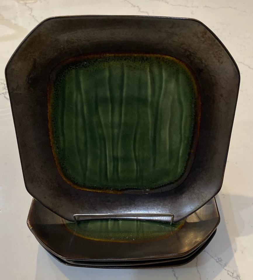 Mystic Passage Home Collection Square Plates Set of 4 Green Jade Stoneware - Image 2 of 4