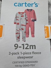 NWT Carter's 2-Pack 1-Piece Fleece Footie PJs 9-12M Grey Striped Fire Truck   