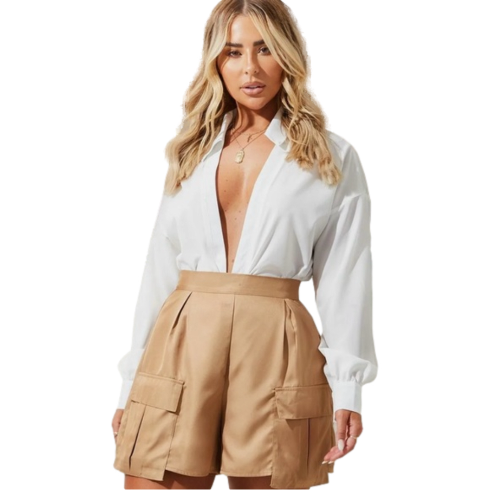 White Long Sleeve V-Plunge Blouse by PrettyLittleThing - Women's Size 4