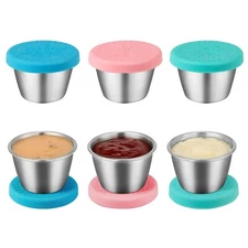 Freshmage [6 Pack 2.4oz] Stainless Steel Dressing Container with Silicone Lid...