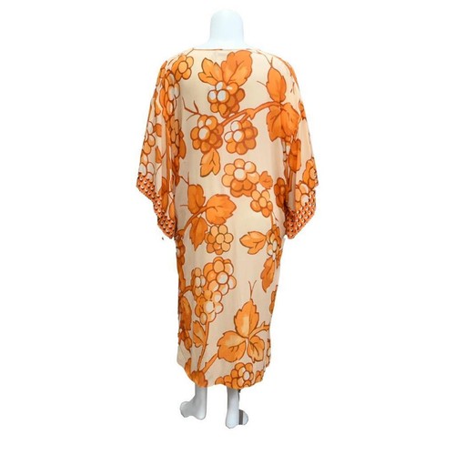 Etro Milano Tunic Dress One Size Orange Grape Print Tasseled Pullover Kaftan - Picture 2 of 8