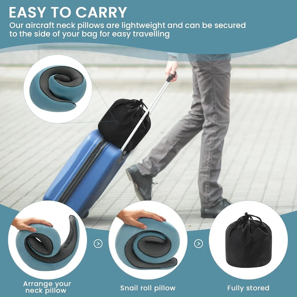 Travel Pillow Neck Support, Memory Foam, Compact Design, Ideal for Airplane Car