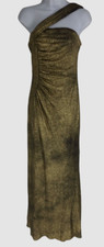  225 Betsy  Adam Women's Gold Sleeveless One Shoulder Gown Dress Size 4