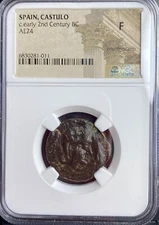 Celtic Coin 200-100BC NGC Ancient Iberian Rare Bull and Crescent Genuine Castulo