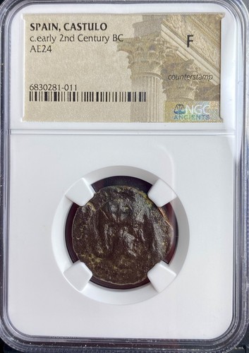 Celtic Coin 200-100Bc Ngc Ancient Iberian Rare Bull and Crescent Genuine Castulo