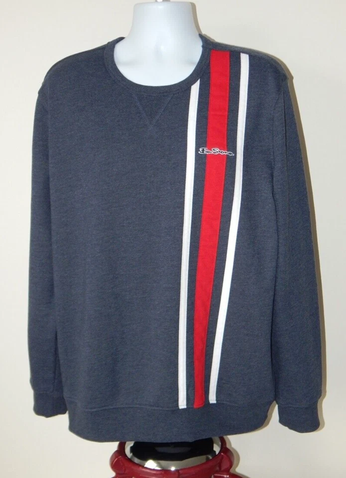 NUEVO CON ETIQUETAS Ben Sherman Original Logo Rayas Pullover Polar Sudadera Azul Marino Brezo XL Foto 3 de 4