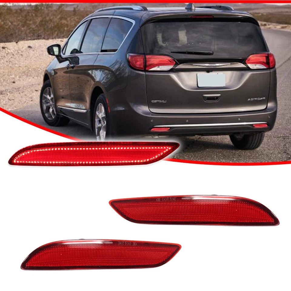 Par de luces de freno traseras LED rojas para parachoques Chrysler Pacifica & Voyager 2017-2023 Foto 3 de 4