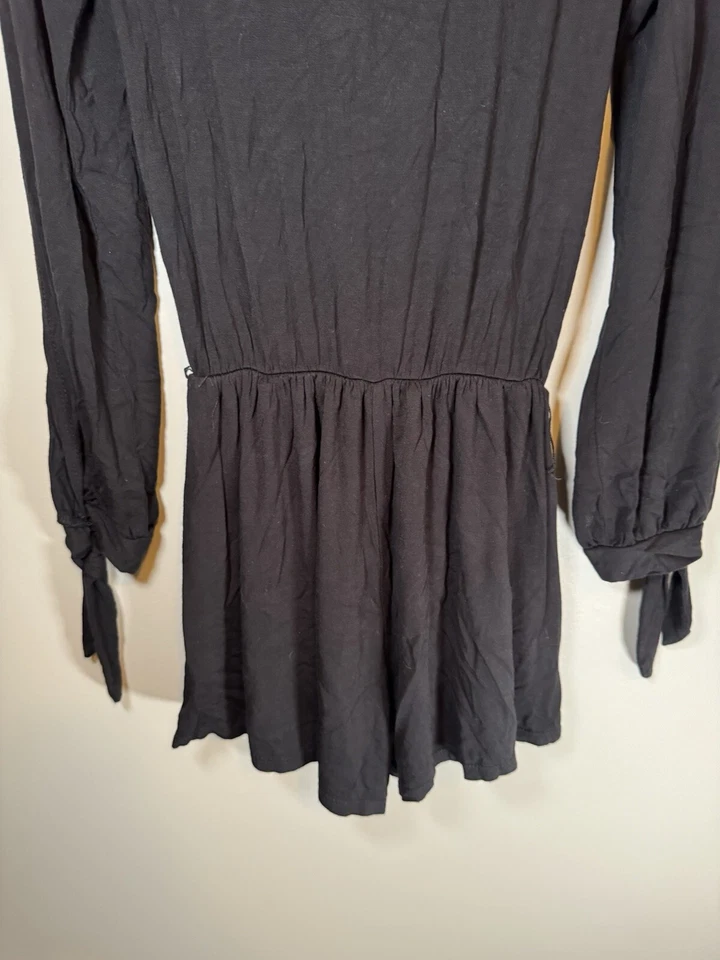 TOPSHOP Negro Cuello en V Elástico Manga Larga Pantalones Cortos Mameluco Conjunto 6 Pequeño S Foto 3 de 4