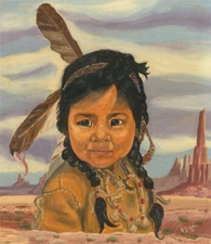 R. Griffiths - 20th Century Acrylic, American Indian Girl