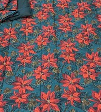 Christmas Themed Comforter and Shams Poinsettias and Pine Cones Full Size