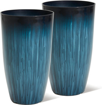 Set of 2 Gradient Blue 23.5'' Tall Plastic Planters for Indoor & Outdoor Use