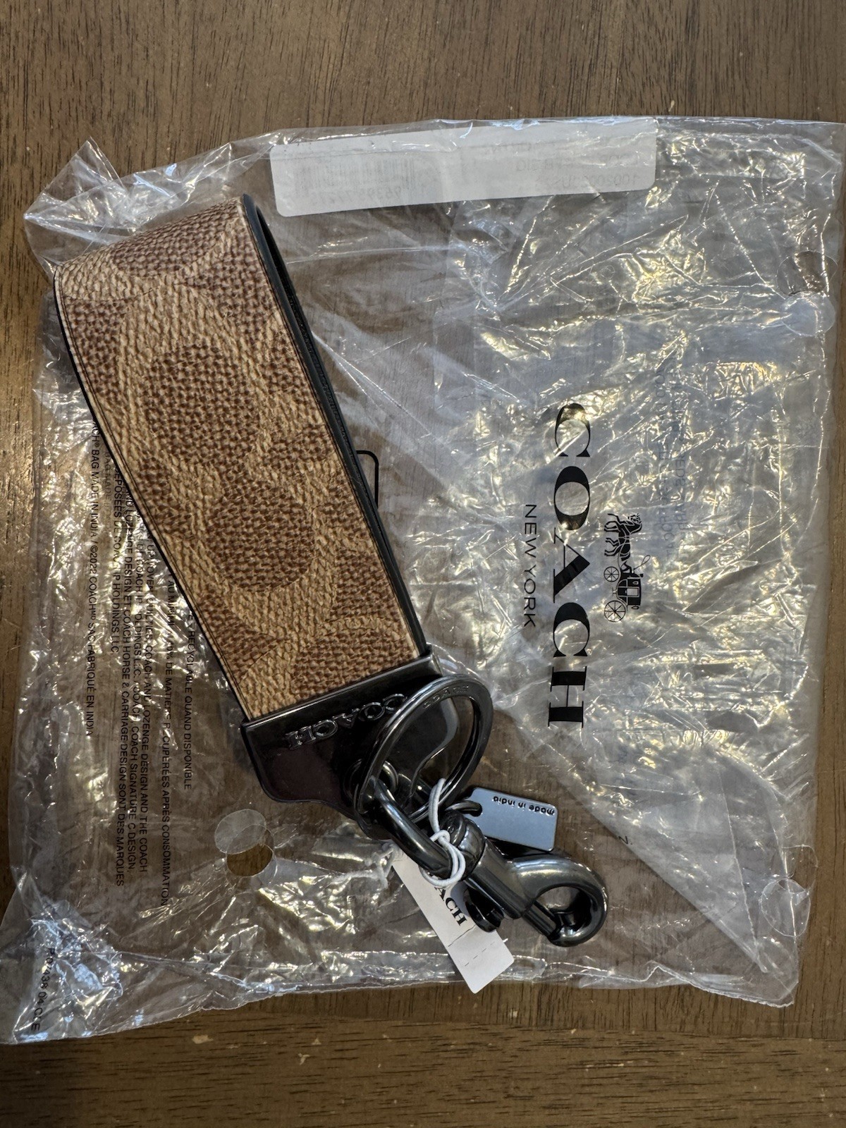 NWT COACH Loop Key Fob In Signature Canvas Gunmetal/Khaki  thumbnail 2