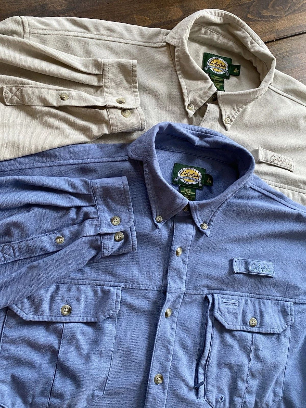 Cabelas Guidewear Vented Fishing Shirts (2) Outdoor Long Sleeve Blue Tan Pockets