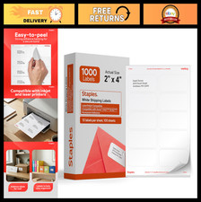 Shipping Labels 2" x 4" - Printable for Laser Inkjet, Easy-Peel Adhesive, 1000