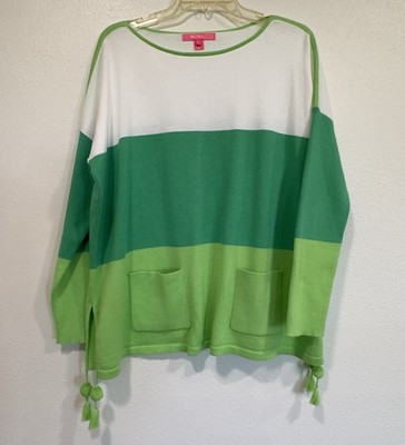 Lilly Pulitzer  Westwood Sweater Myrtle Green Tri Color Block Tassel pom Size M