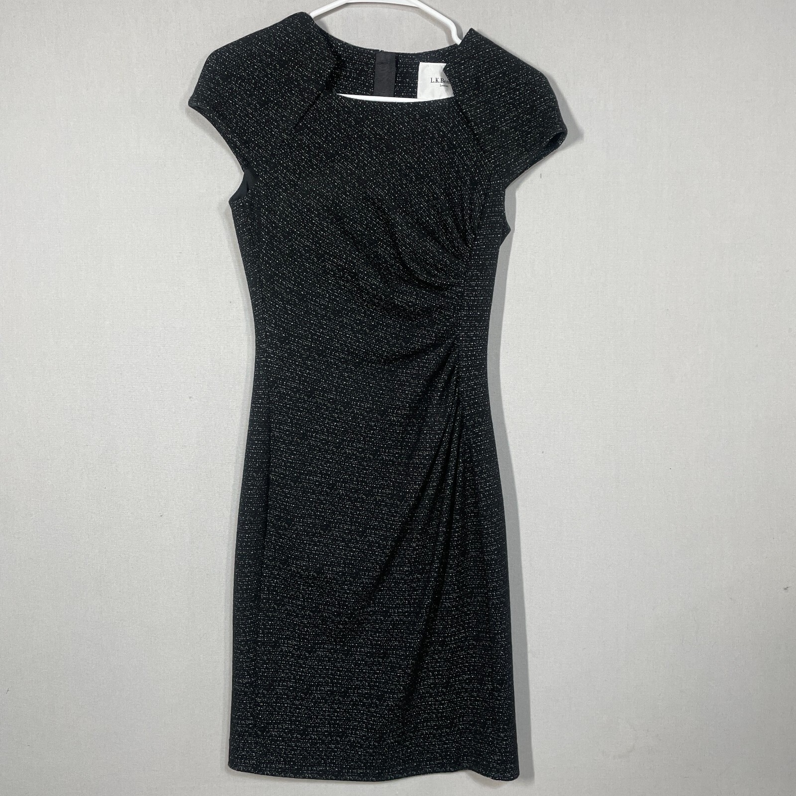 LK Bennett Dress Women 2 Black Speckled Wool Sheath Mira Ruched Career Capsule