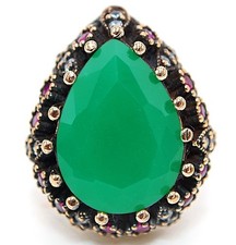 Ottoman Empire Style 14CT Treated Emerald 925 Sterling Silver Ring Sz 7.5 HB2-8
