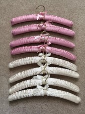 Set of 8 Vintage Satin Padded Hangers Pink  Ivory Gold Tone Bows