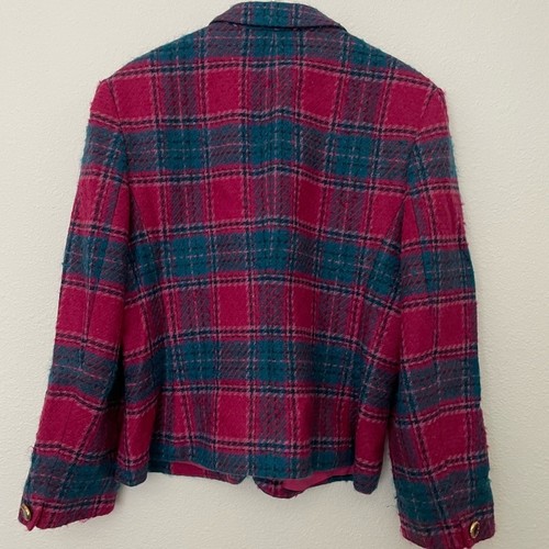 Vintage 1950’s Pendleton 100% Virgin Wool Pink & Green Plaid Blazer Made in USA - Picture 6 of 8