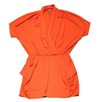 Rachel Roy Draped Ruched Waist Blouse Neon Orange Dolman Sleeve Size M