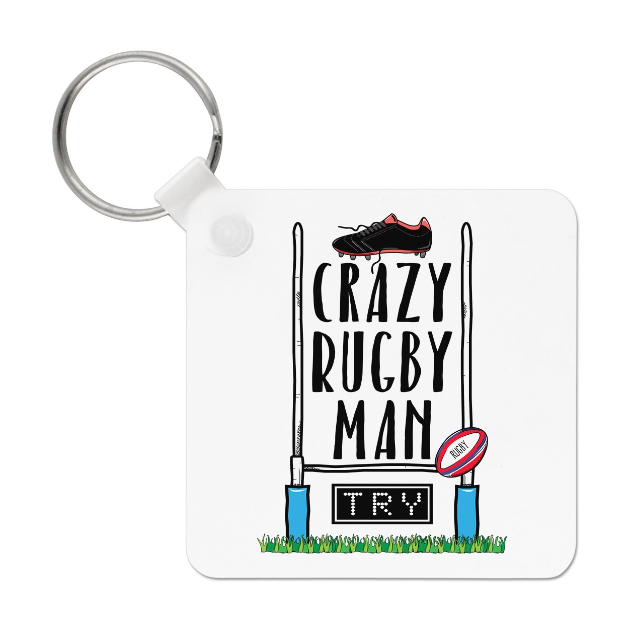 Crazy Rugby Man Keyring Key Chain - Funny League Union