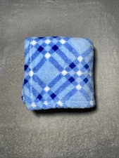 Snugly Baby Blanket Plaid Squares Stripes Blue White Plush Soft Security Lovey