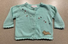 Janie and Jack Bunny Cardigan Sweater Size 3-6 Months 100 Cotton Mint Green