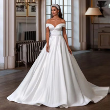 Beading Pearls Sweetheart Neck Wedding Dresses Off the Shoulder Bridal Gowns
