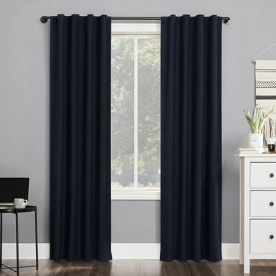Sun Zero Cyrus Blackout Rod Pocket Curtain Panel Blue 40''x96''
