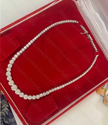FINE 45.0Ctw Round Moissanite Tennis Necklace 925 Sterling Silver Chain