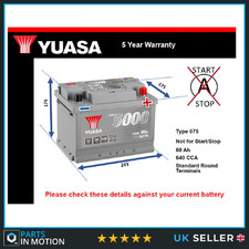 Battery fits CADILLAC BLS XLR CTS Yuasa 075 640A 60Ah 5Yr Warranty New